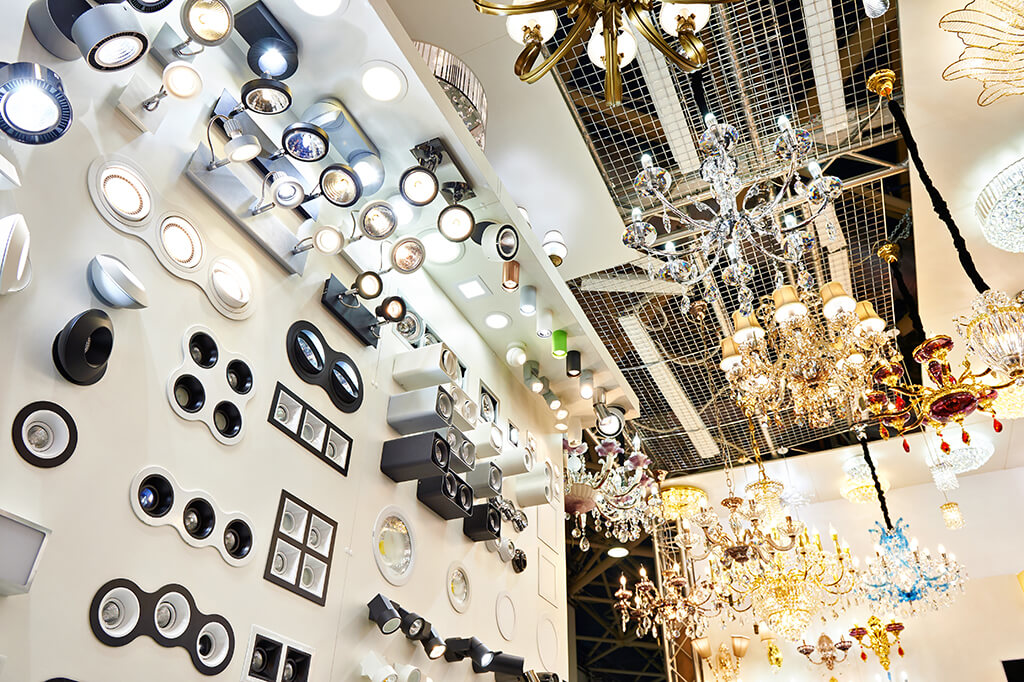 Department of fixtures and chandeliers in store